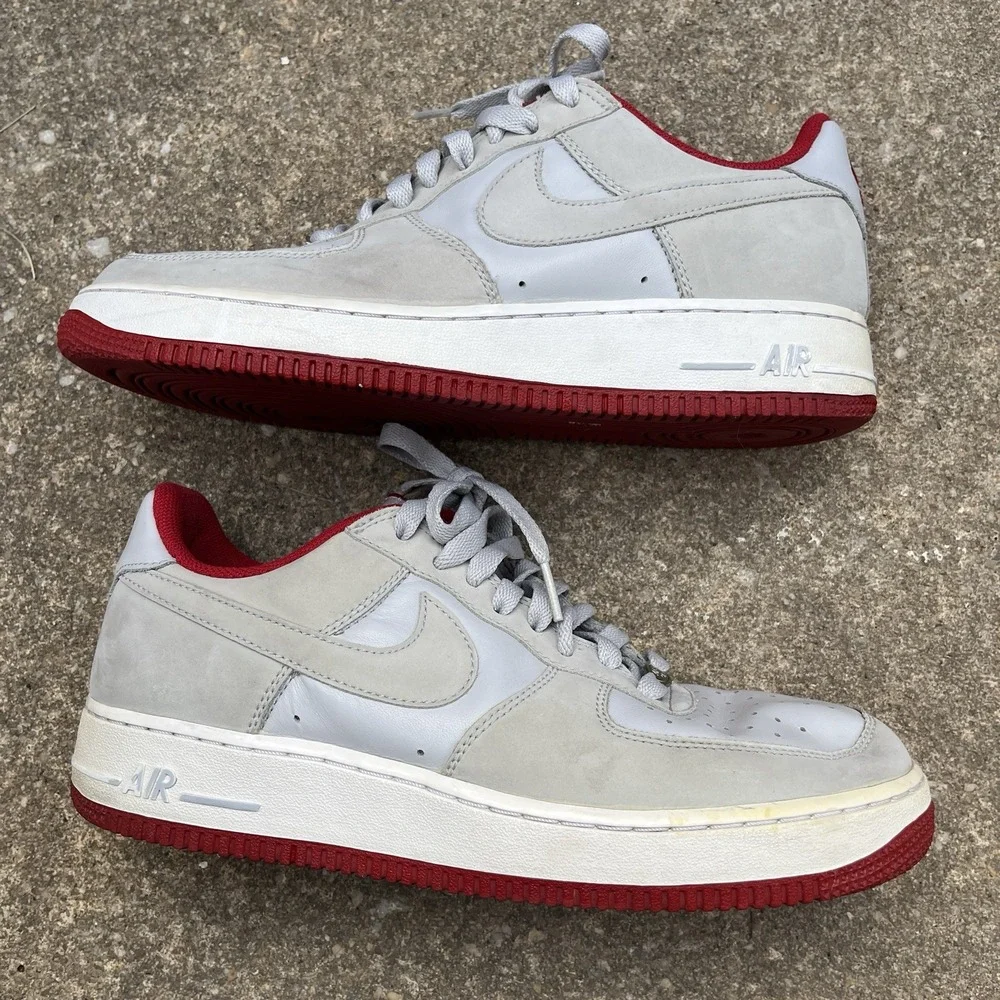 Nike Air Force 1 Sneakers Men's 8 Grey Varsity Red Y2K Low Top Basketball Shoes